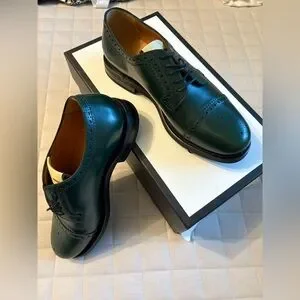 Gucci | Shoes | Gucci Green Leather Derby Shoes With Brogue  display picture 2